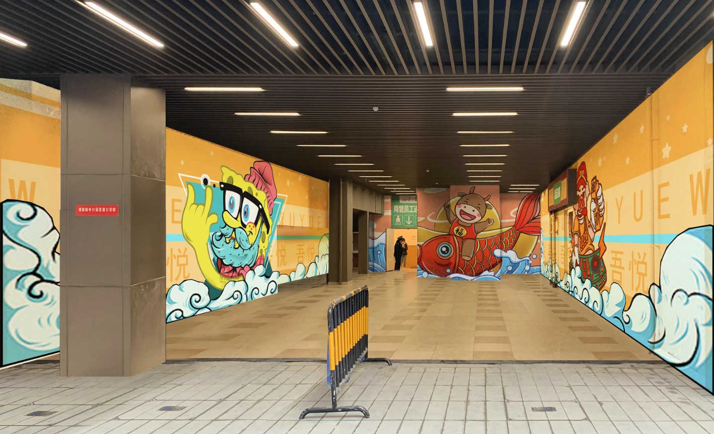 酒店床头手绘壁画