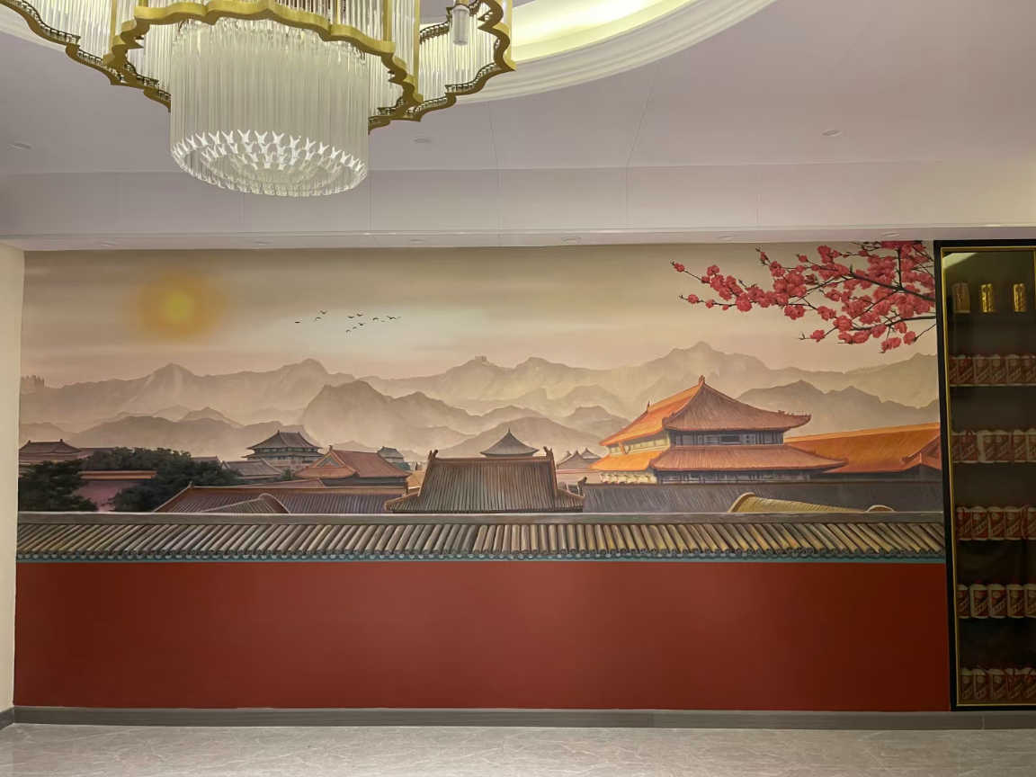 中式酒店壁画手绘