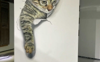 哈尔滨室内背景墙手绘山水画